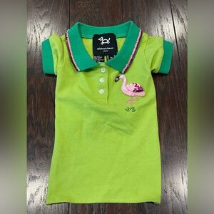 Michael Simon Dog Preppy Green Polo Shirt Sequin Flamingo  Size Medium